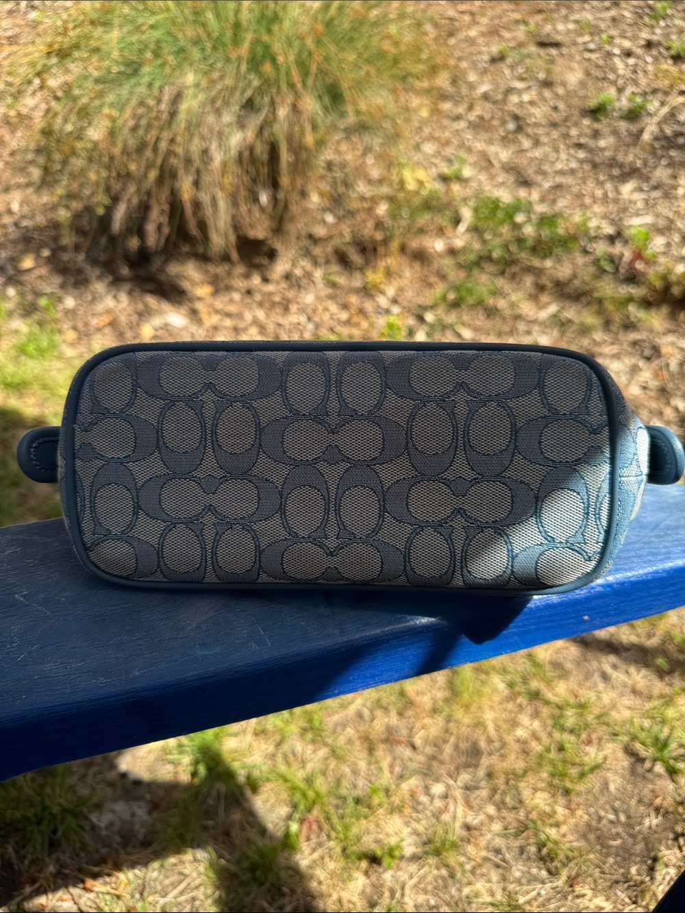 Coach Blue Signature Jacquard Shoulder Bag with Navy Trim - Picture 3 of 4
